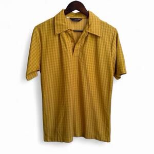 Vintage 70s Sears Perma Prest Plaid Minimalist Disco Mens M Polo Shirt
